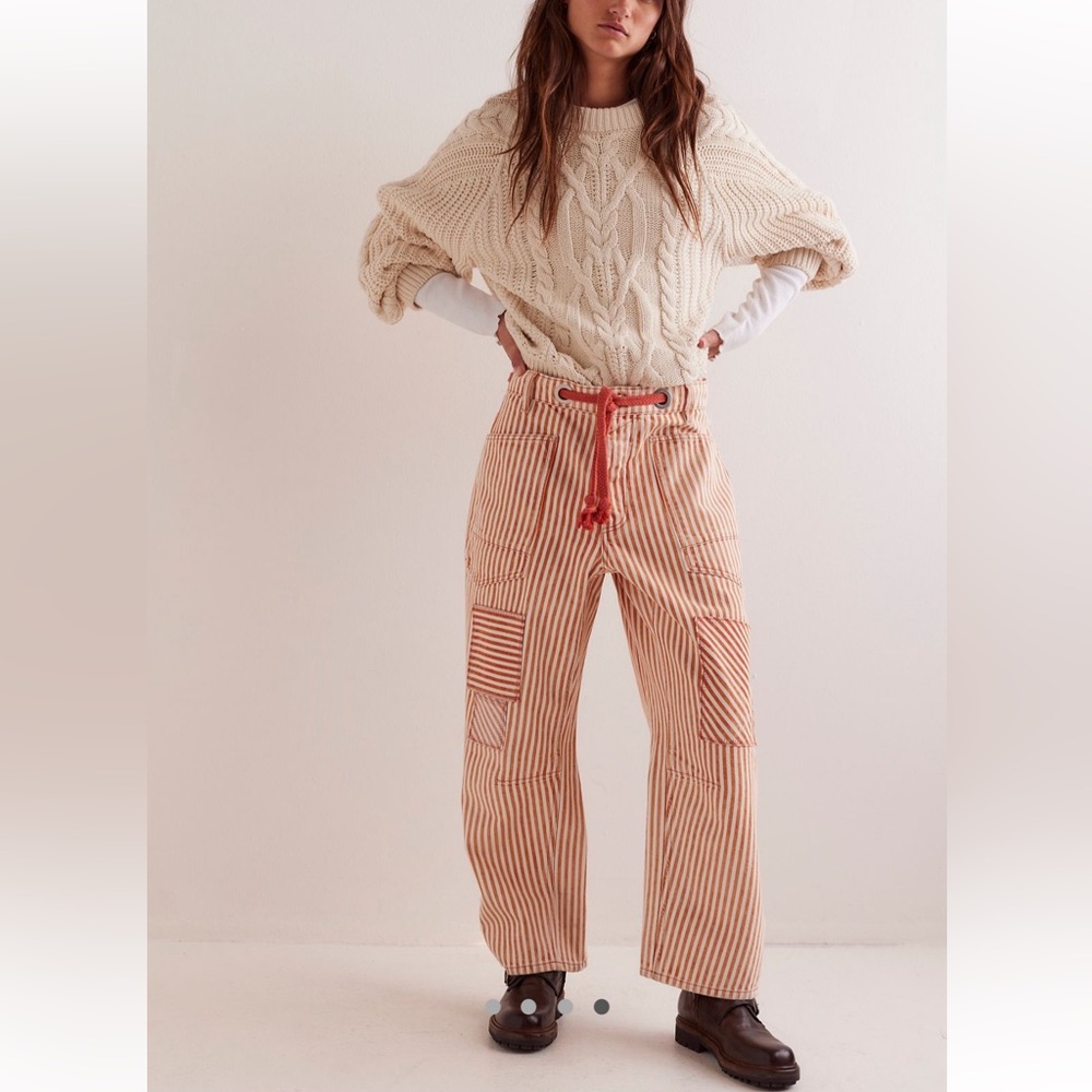 Free People We The Free Moxie Railroad Low-Slung Striped Barrel Wide Leg Jeans